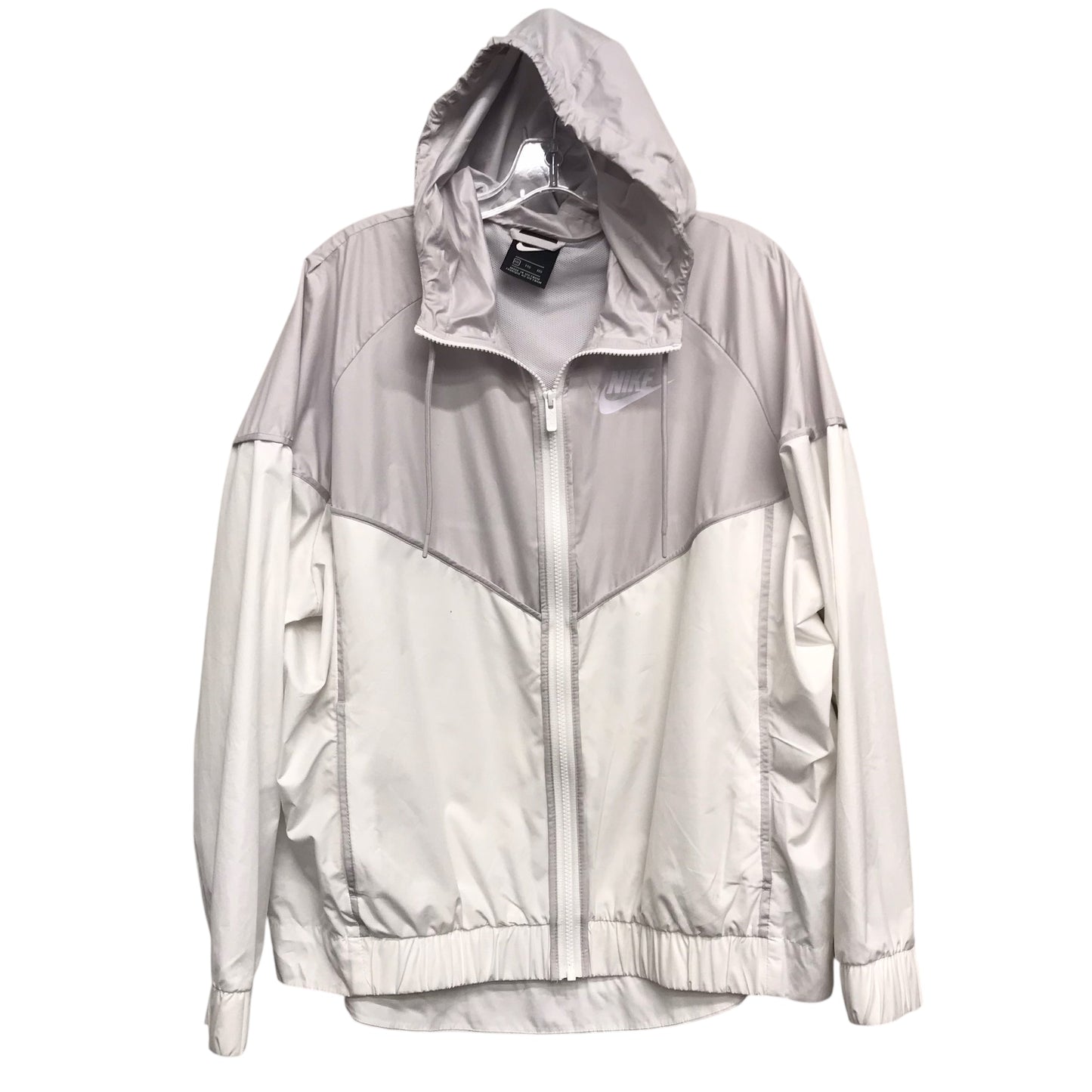 Athletic Jacket By Nike In Grey & White, Size:1X