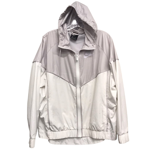 Athletic Jacket By Nike In Grey & White, Size:1X
