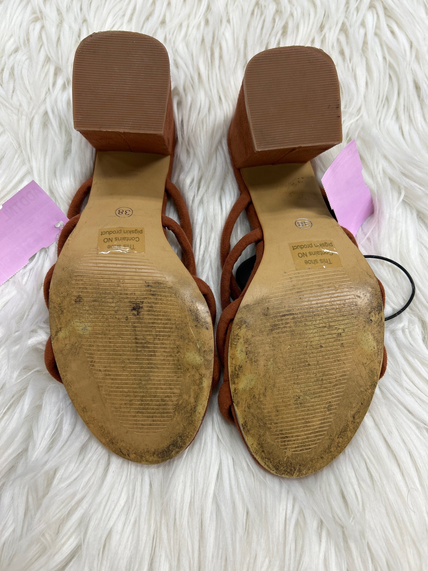Sandals Heels Block By Clothes Mentor In Brown, Size:7.5