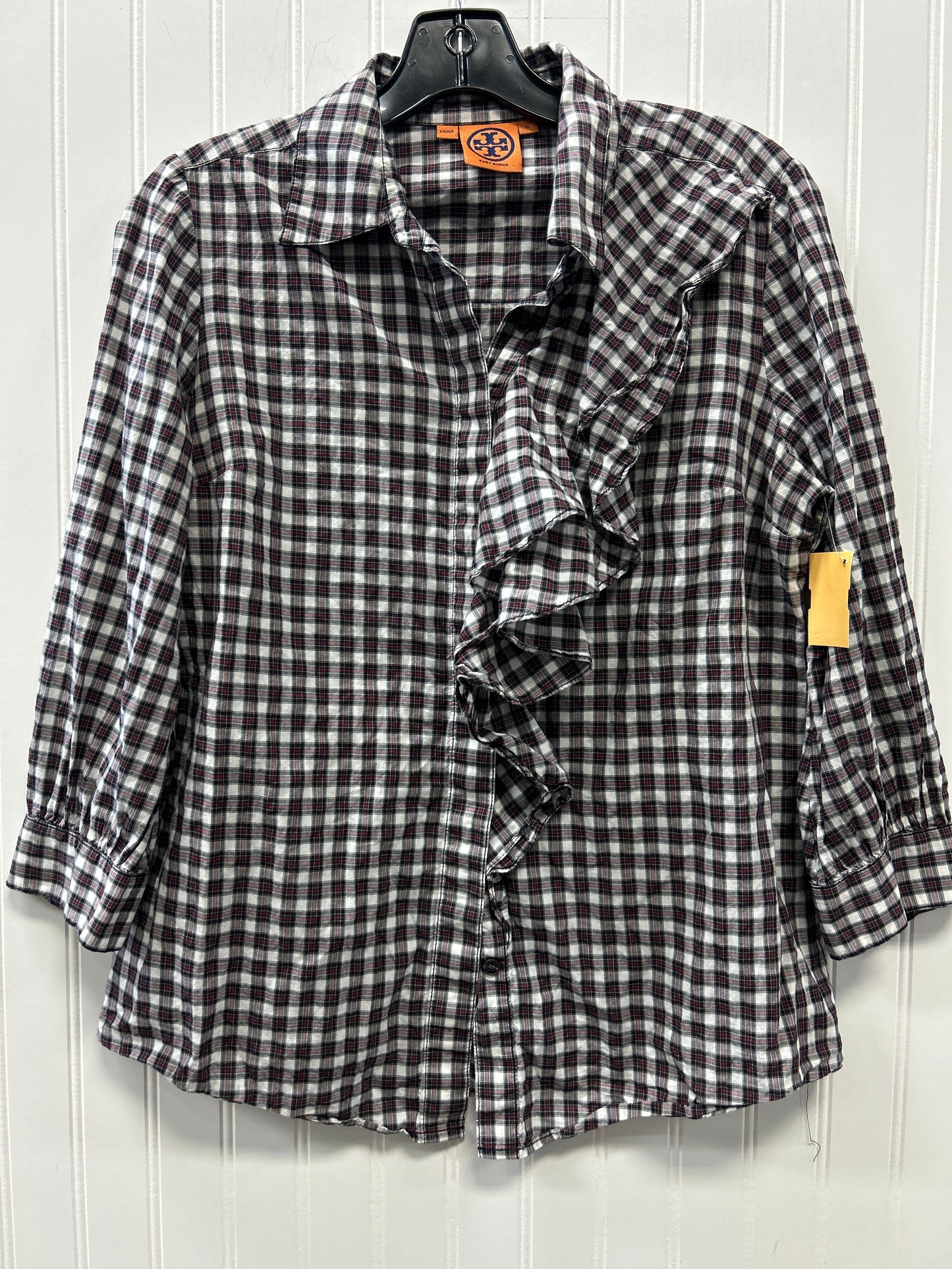 Blouse Designer By Tory Burch In Black & Red, Size:M