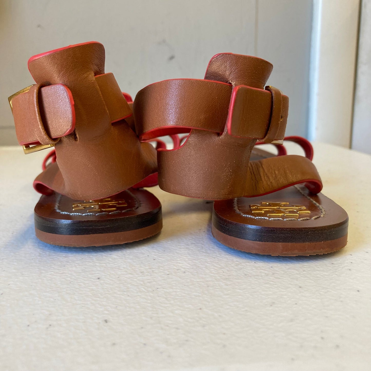 Sandals Designer By Tory Burch In Brown & Red, Size:6.5
