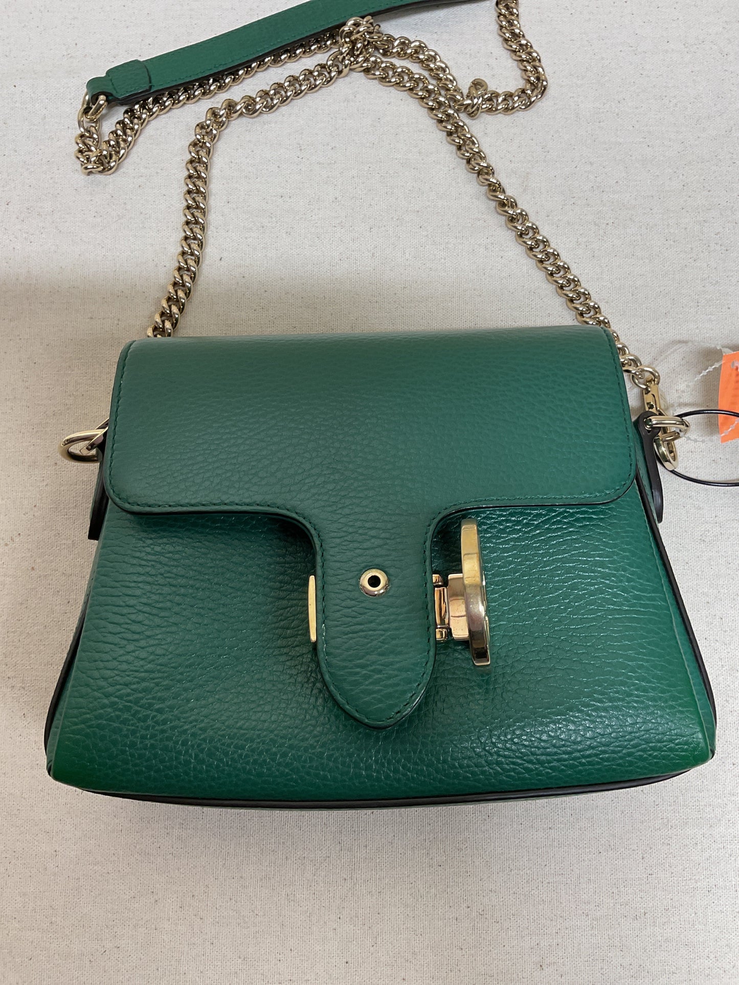 Handbag Luxury Designer By Gucci In Gold & Green, Size:Small