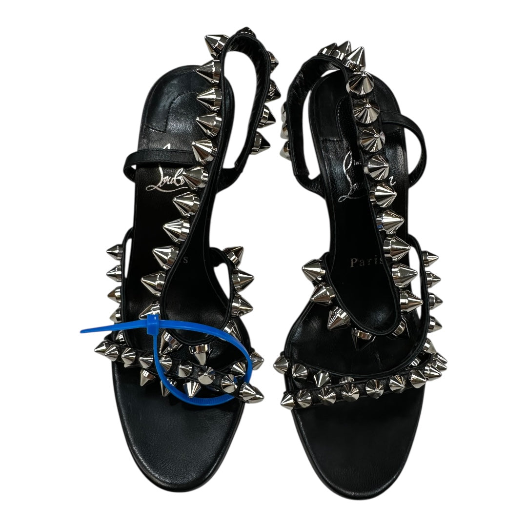 Sandals Luxury Designer By Christian Louboutin In Black & Silver, Size:7