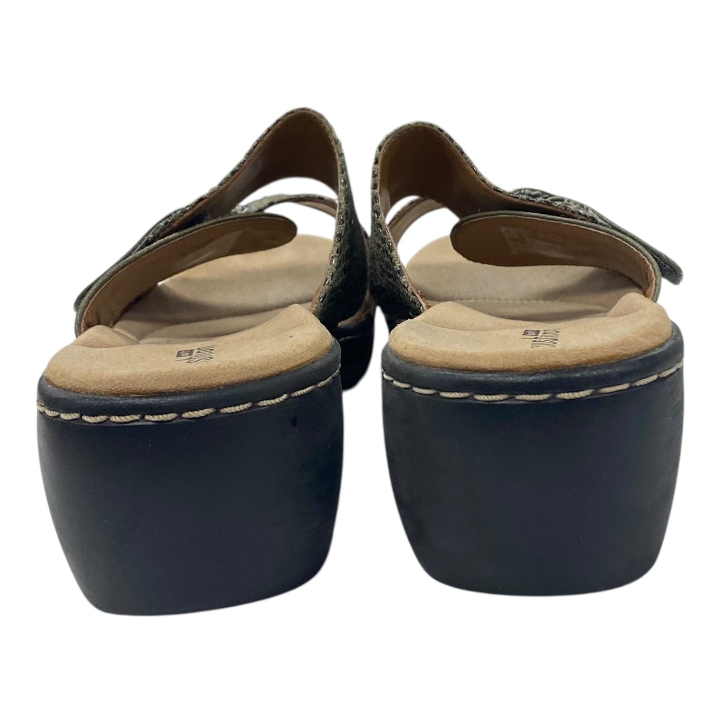 Sandals Heels Wedge By Clarks In Green, Size:9