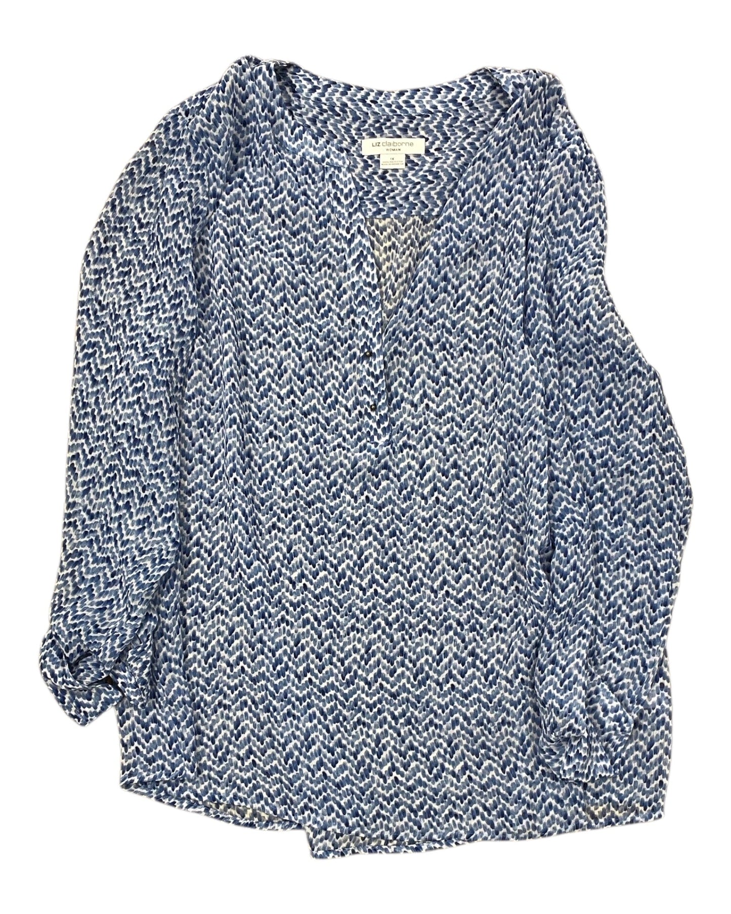 Top 3/4 Sleeve By Liz Claiborne In Blue, Size:1X