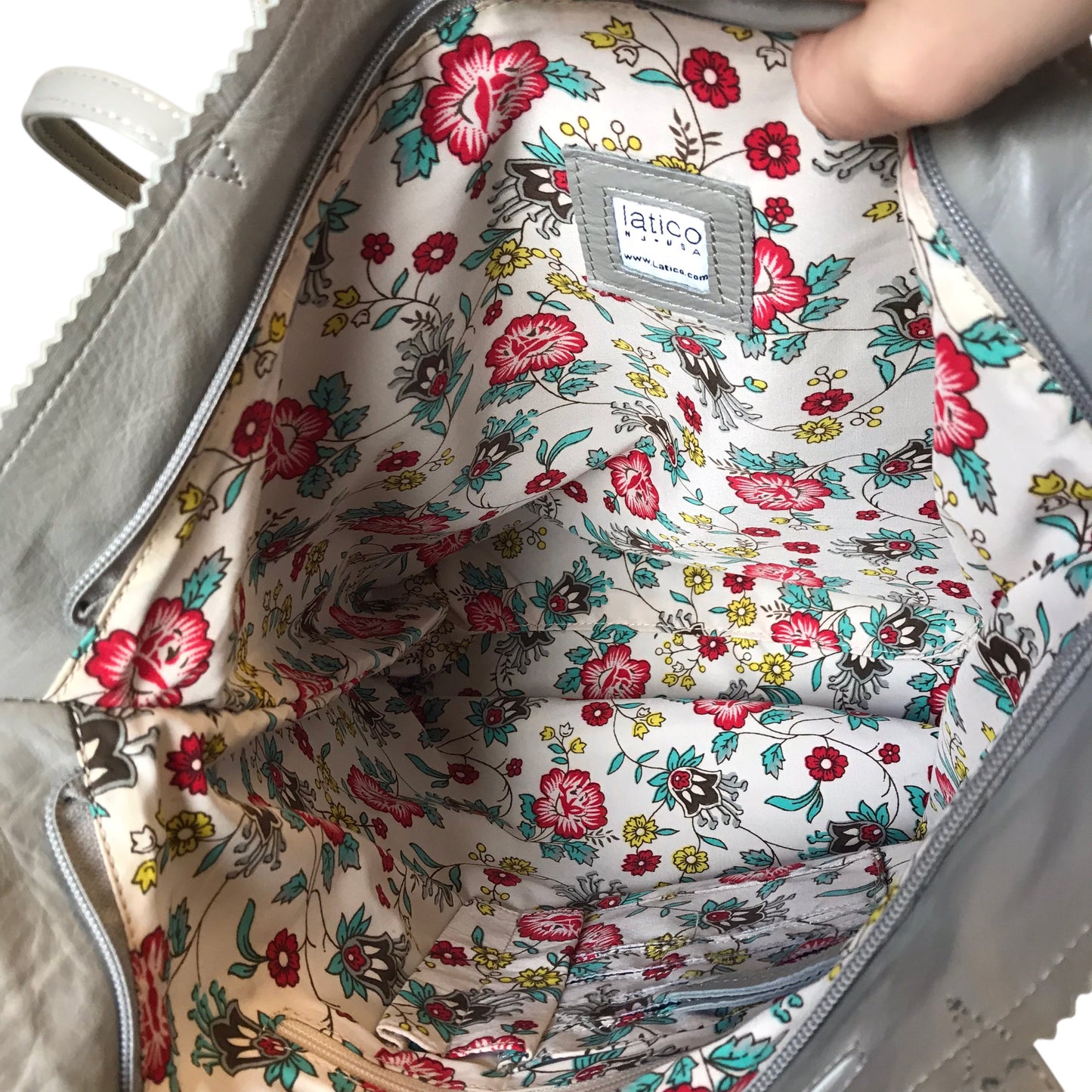 Handbag Leather By Latico In Grey, Size:Large