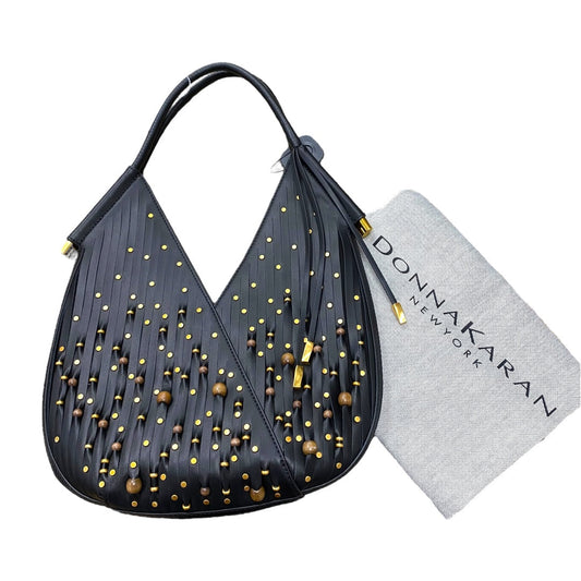Handbag Leather By Donna Karan In Black, Size:Medium