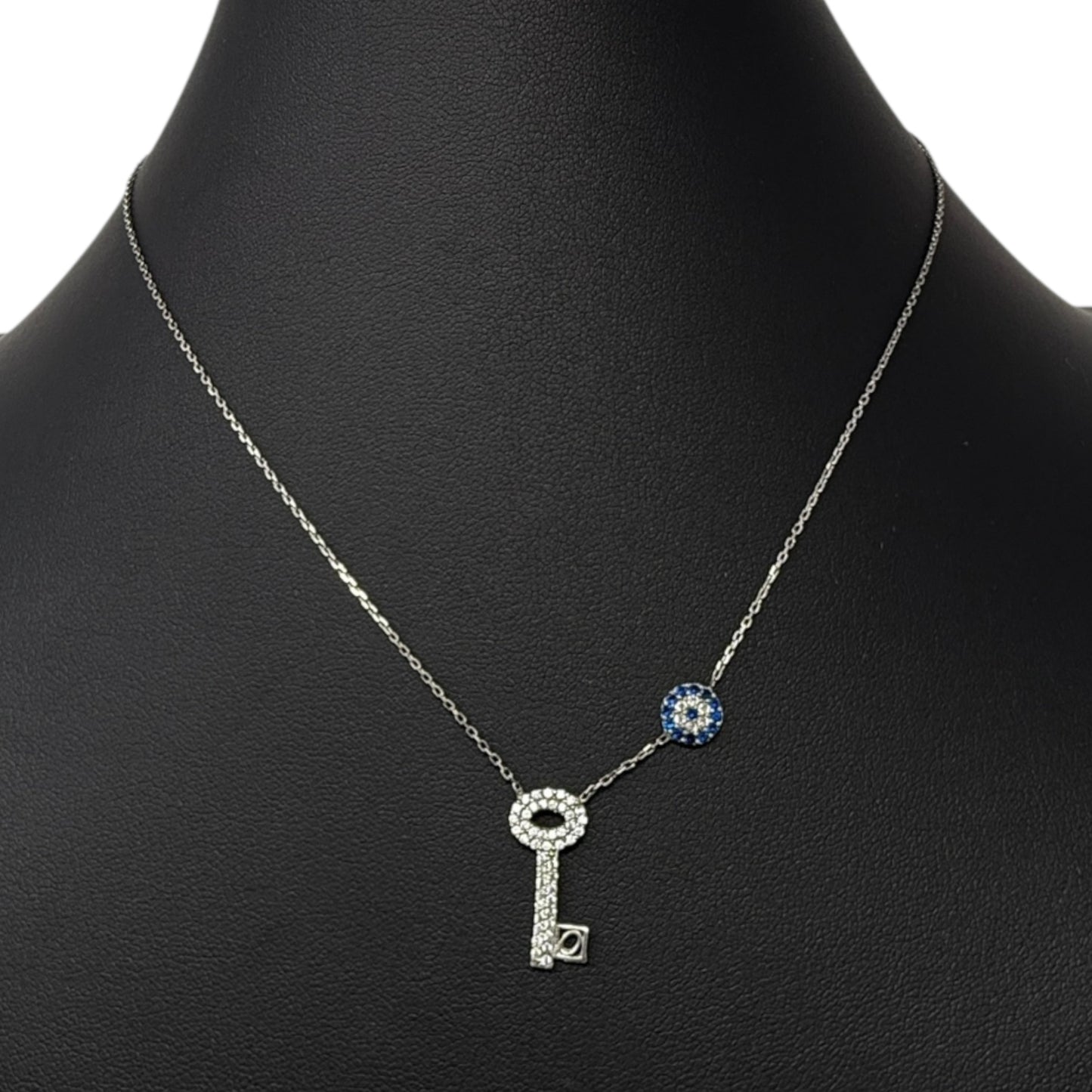Crystal & Sterling Silver Key & Evil Eye Pendant Necklace