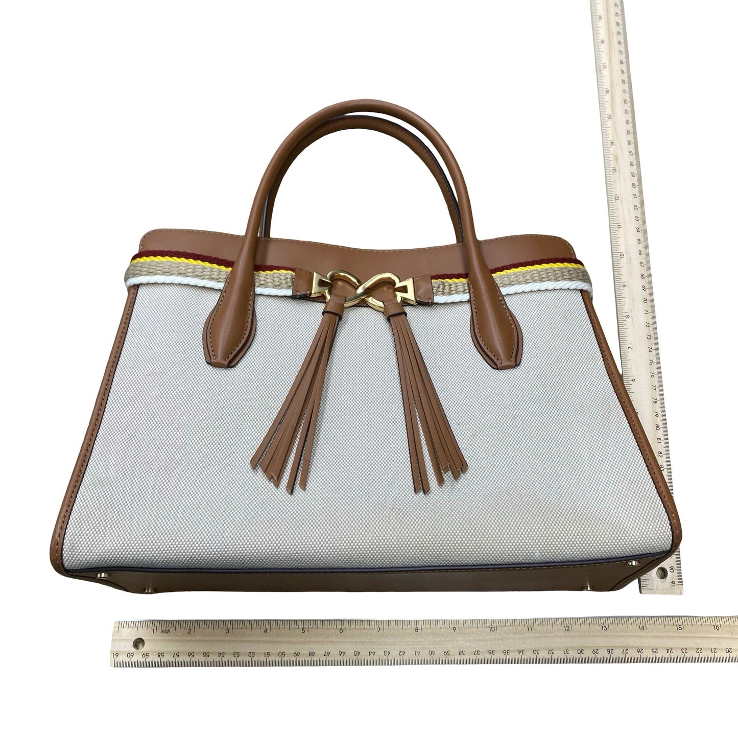 Handbag Designer By Kate Spade In Brown & Cream, Size:Medium