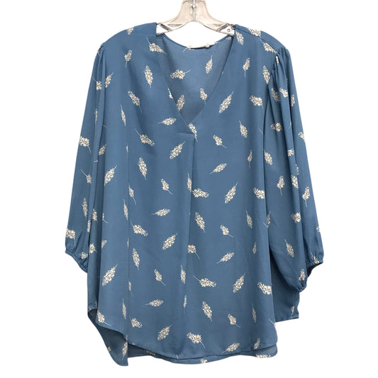 Top 3/4 Sleeve By Lush In Blue & Cream, Size:2X