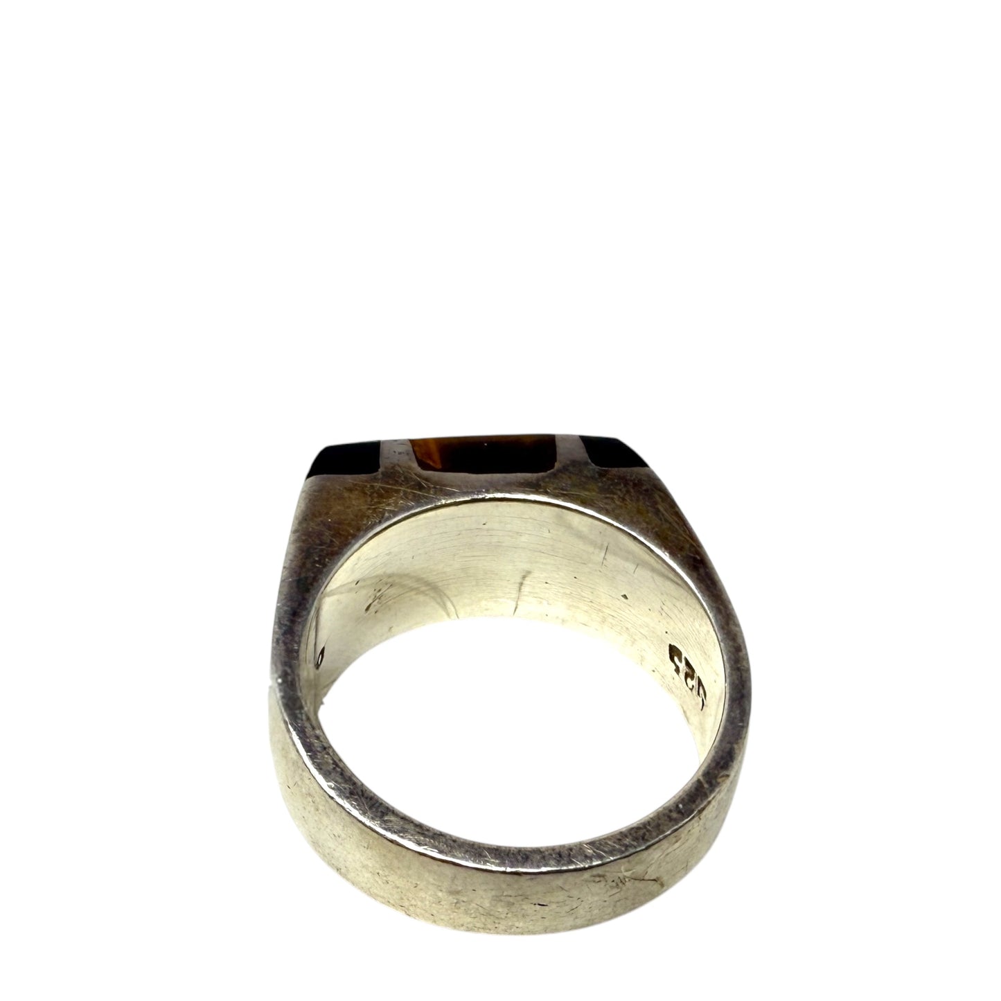 Vintage Sterling Silver Tigers Eye & Onyx Ring, Size: 9