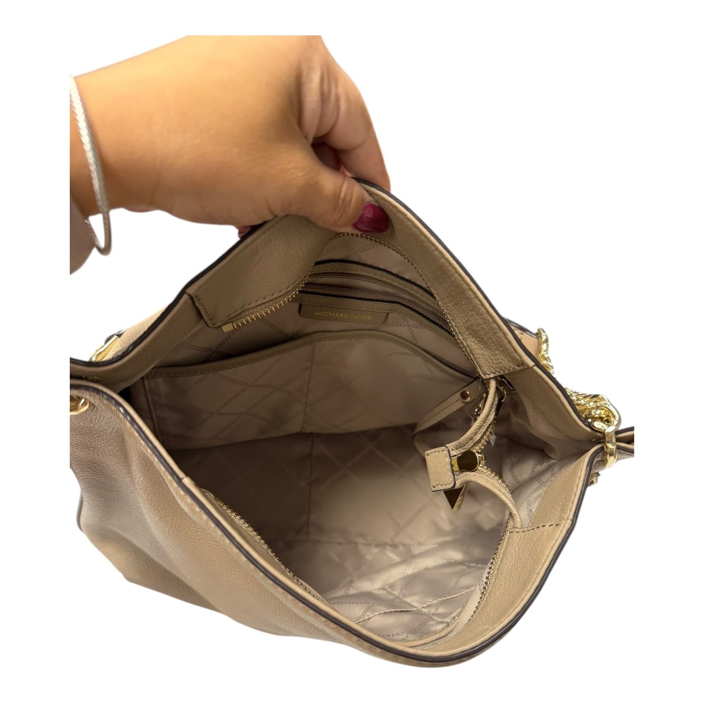 Handbag Designer By Michael Kors In Beige, Size:Large