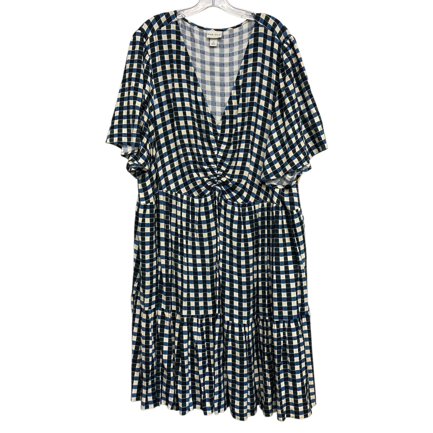 Dress Casual Midi By Ava & Viv In Blue & Cream, Size:3X