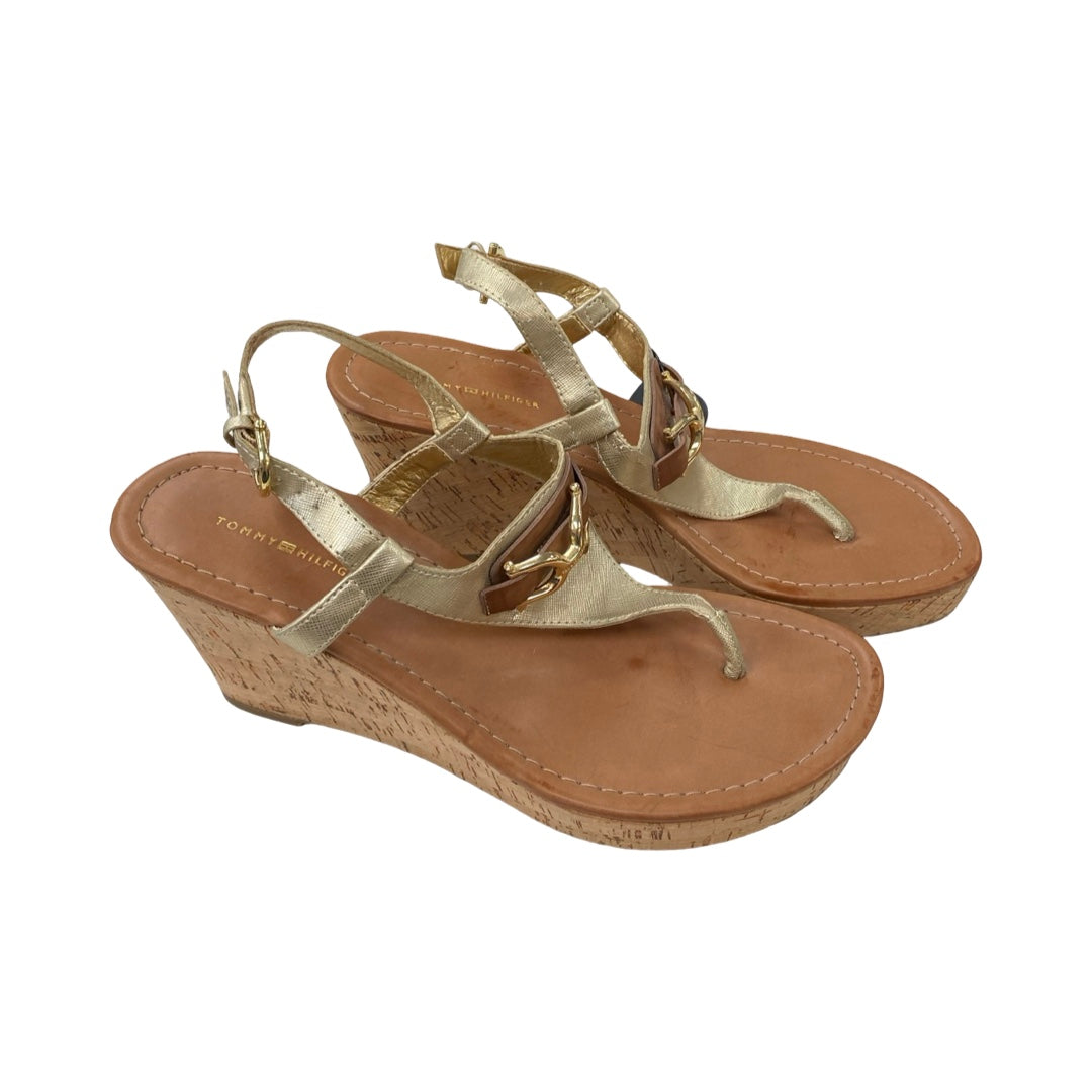 Sandals Heels Wedge By Tommy Hilfiger In Gold, Size:10