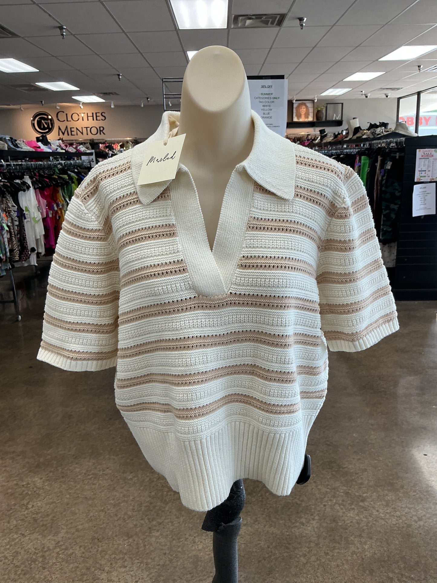 Sweater Ss By Marled In Cream & Tan, Size:L