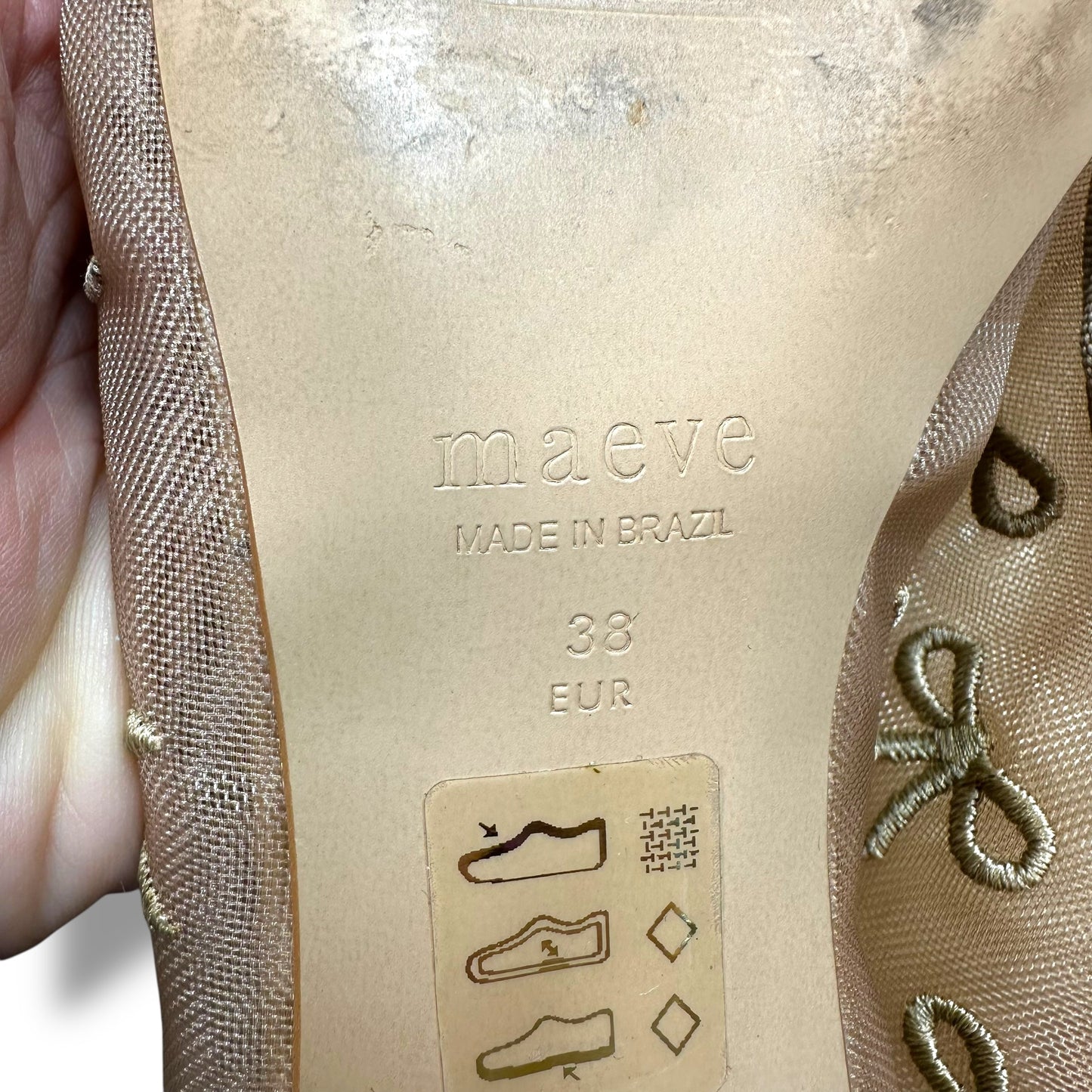 Bow embroidered Mary Jane Shoes Flats By Maeve In Tan, Size: 7.5