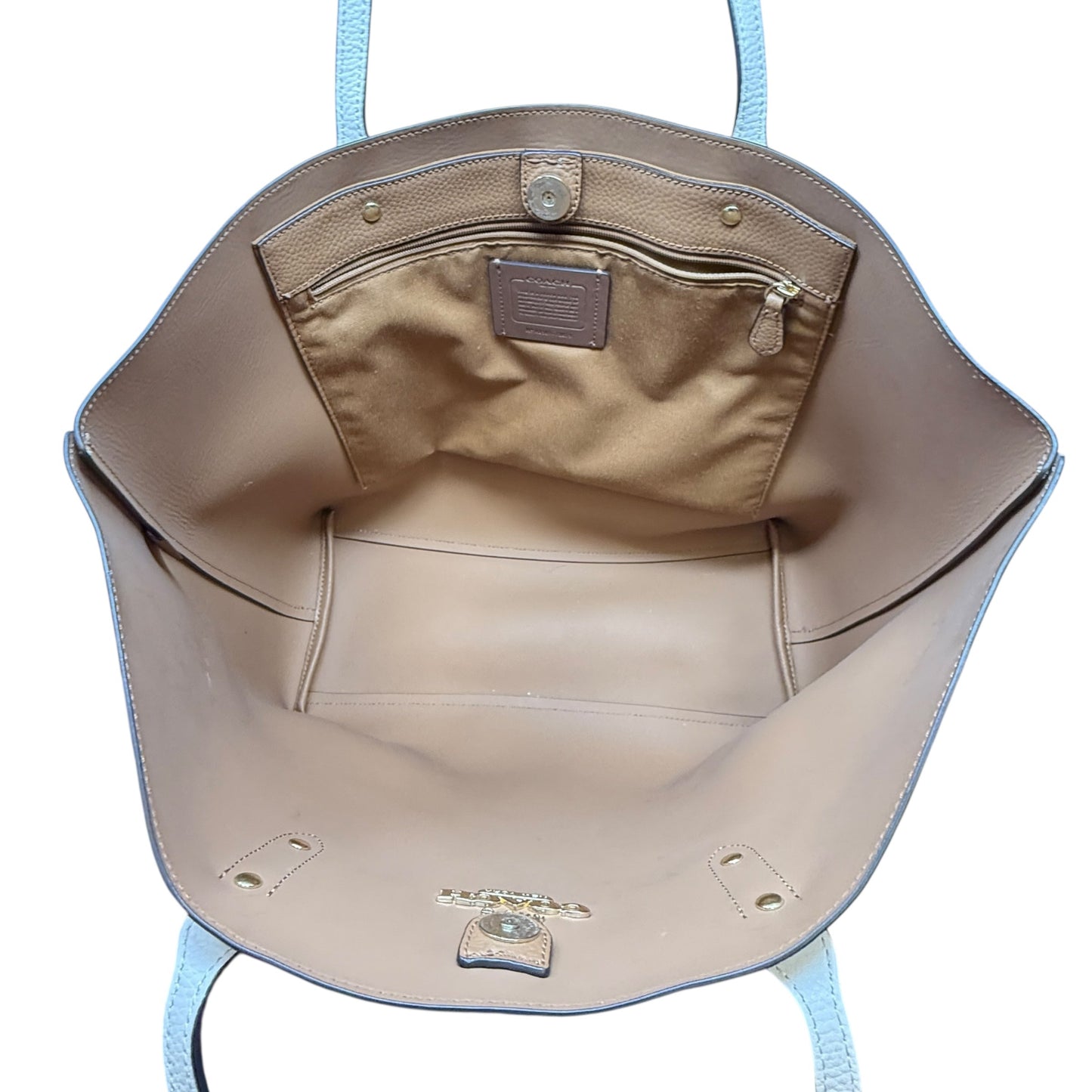 Leather Town Tote Designer By Coach, Size: Large