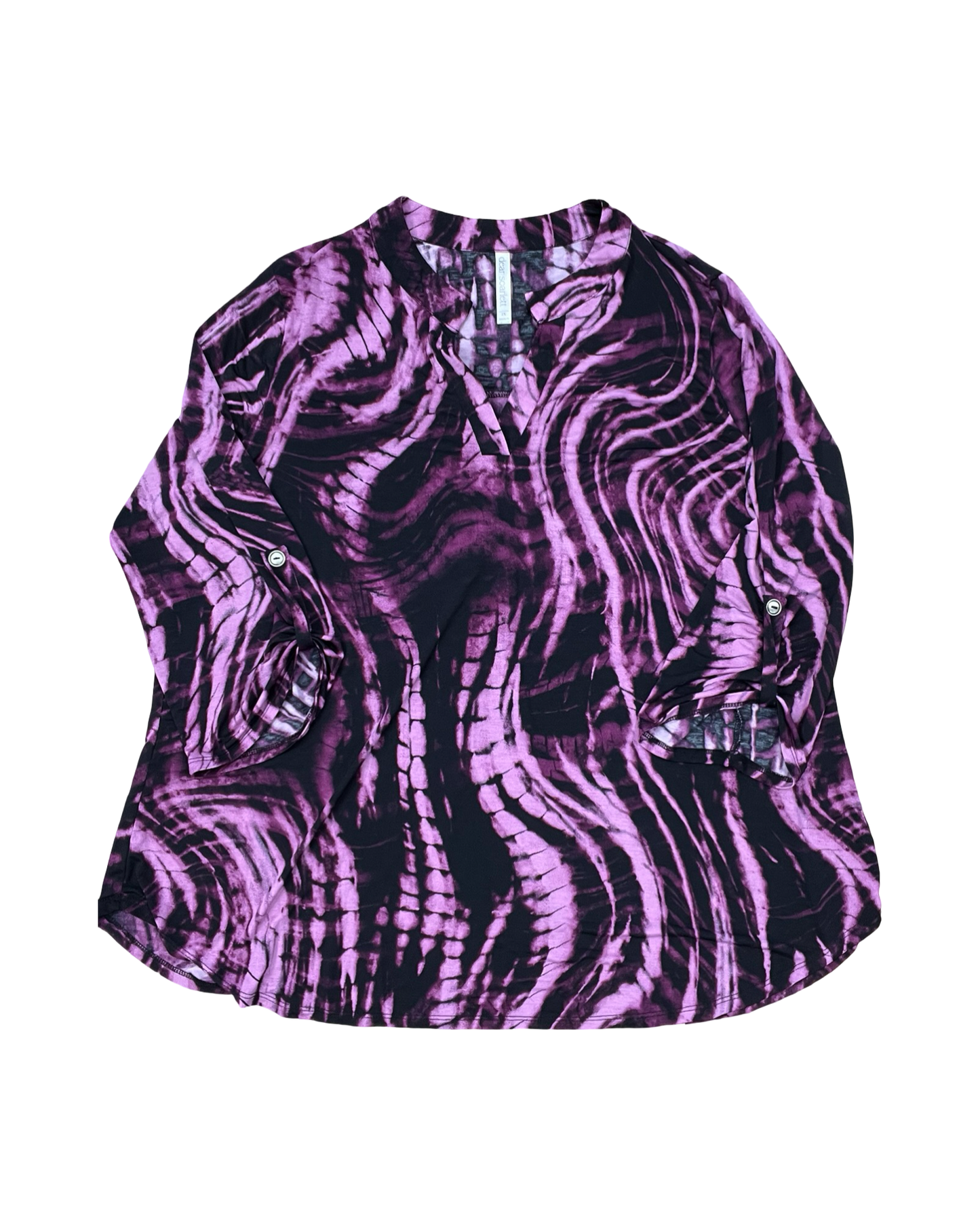 Top 3/4 Sleeve By Dear Scarlett In Black & Purple, Size:2X