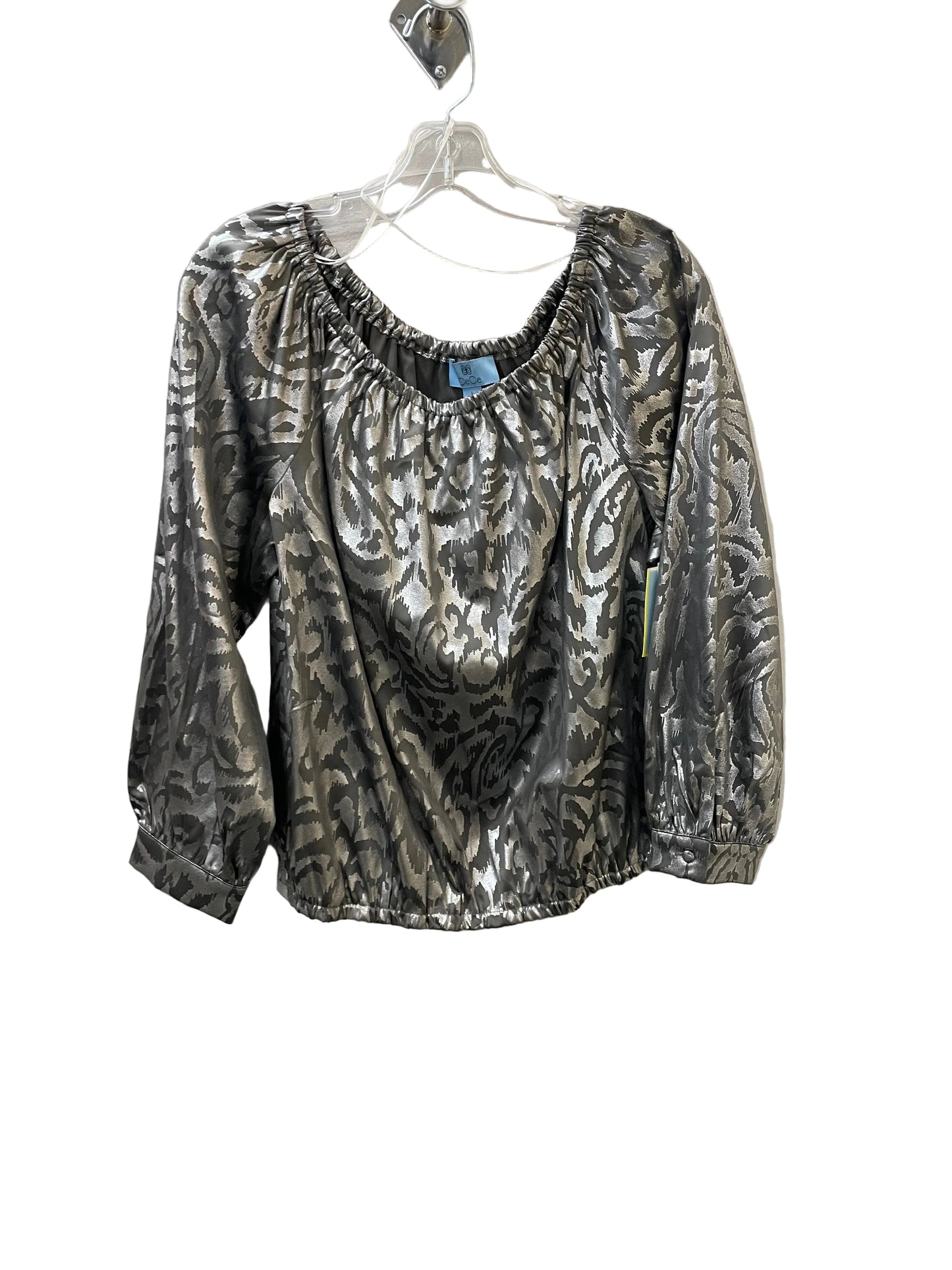 Blouse 3/4 Sleeve By Cece In Grey & Silver