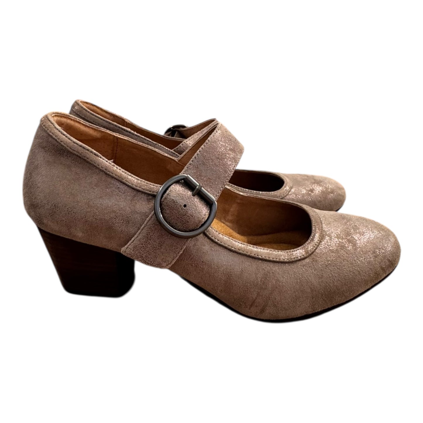 Shoes Heels Block By Sofft In Grey & Gold, Size:8.5