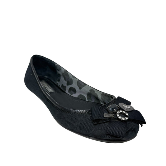 Poppy "Caper" Embellished Ballet Flats Designer By Coach In Black, Size: 9