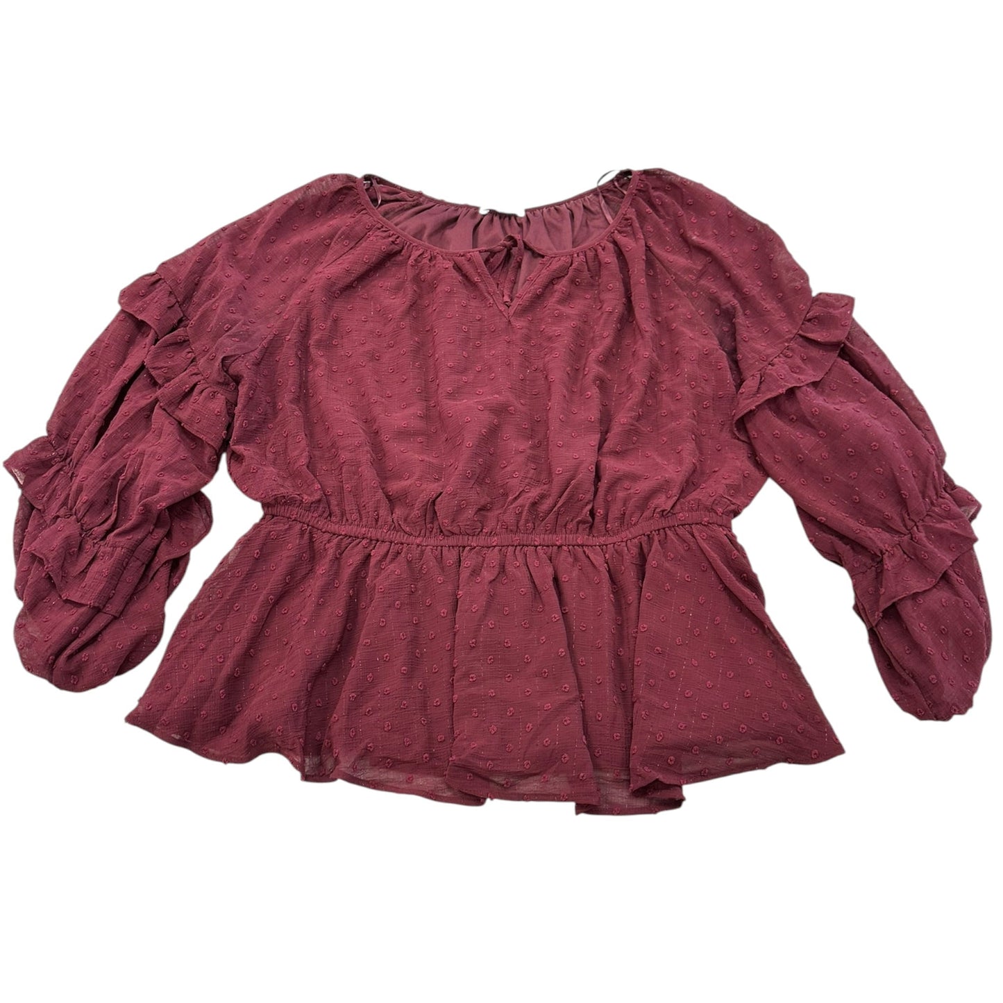 Blouse Ls By Maurices In Maroon, Size:1X