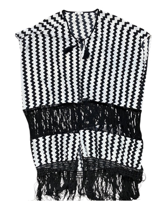Cardigan By Clothes Mentor In Black & White, Size:M