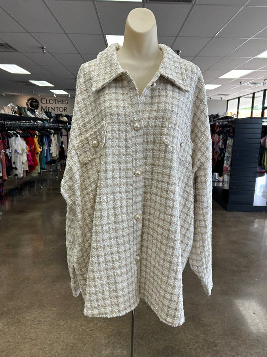 Jacket Shirt By Andree By Unit In Cream & Tan, Size:3X