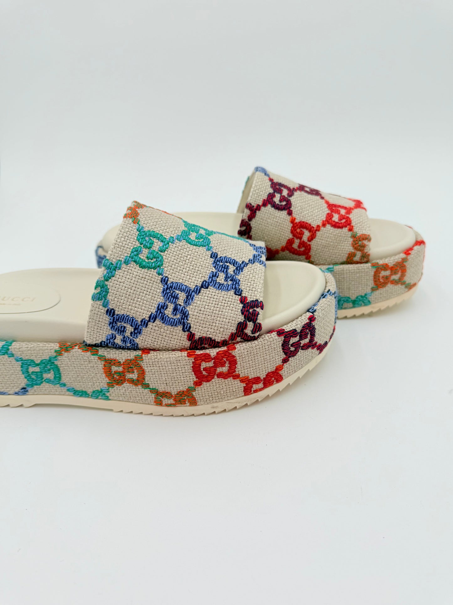 Sandals Luxury Designer By Gucci In Multi, Size:8.5