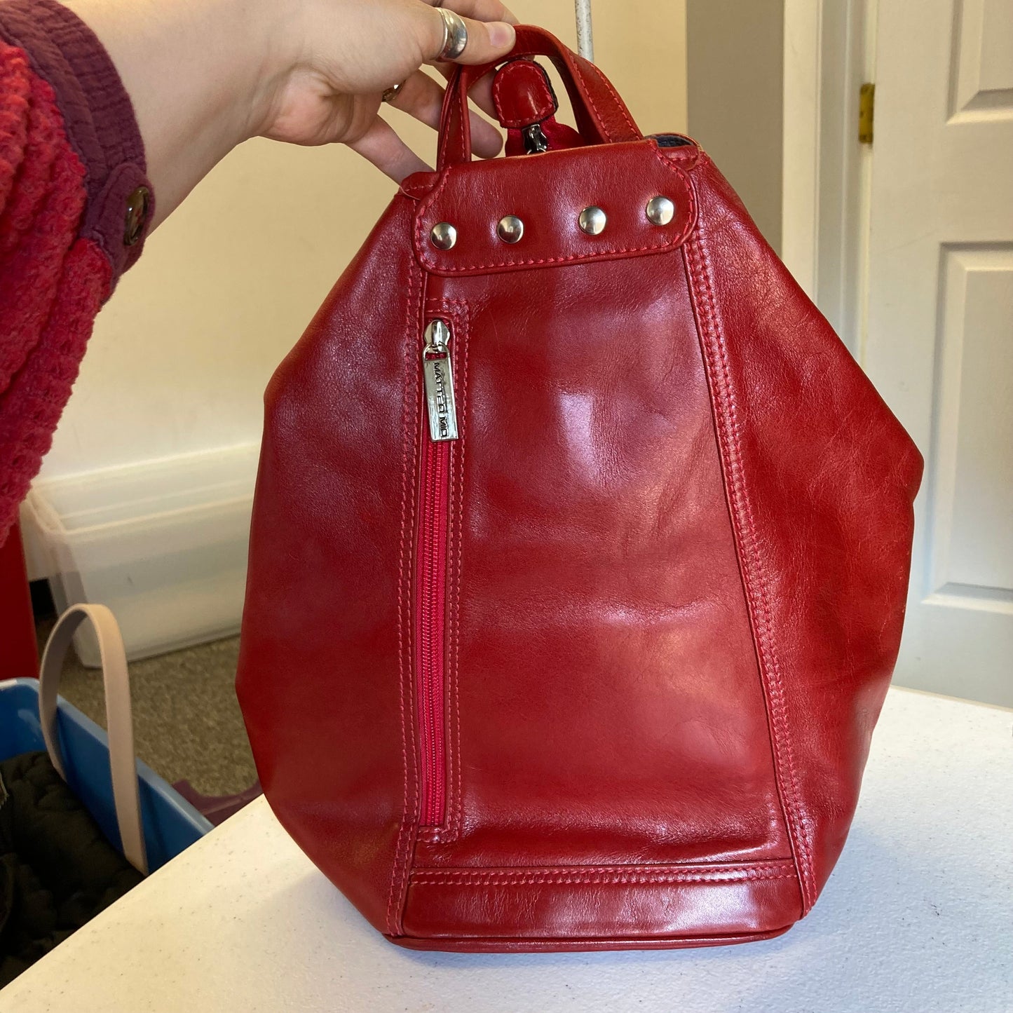 Backpack Leather By Matteo Mio In Red, Size:Small