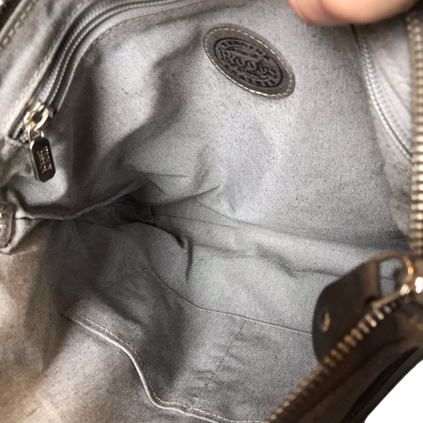 Crossbody Leather By Roots In Grey, Size:Large