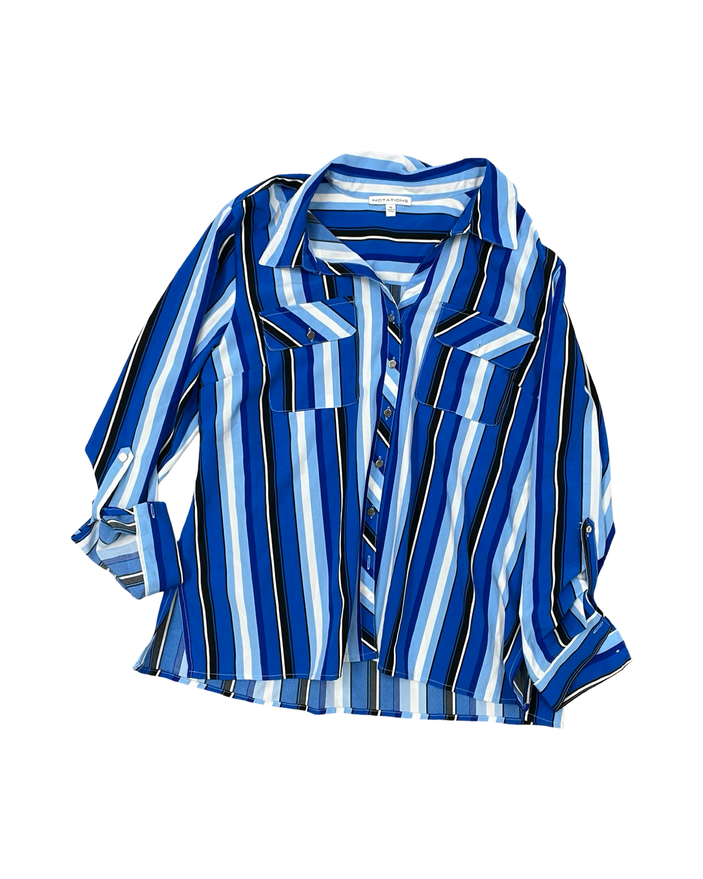 Blouse Ls By Notations In Blue & White, Size:Xl