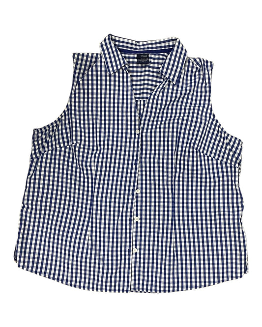Blouse Sleeveless By Basic Editions In Blue & White, Size:1X