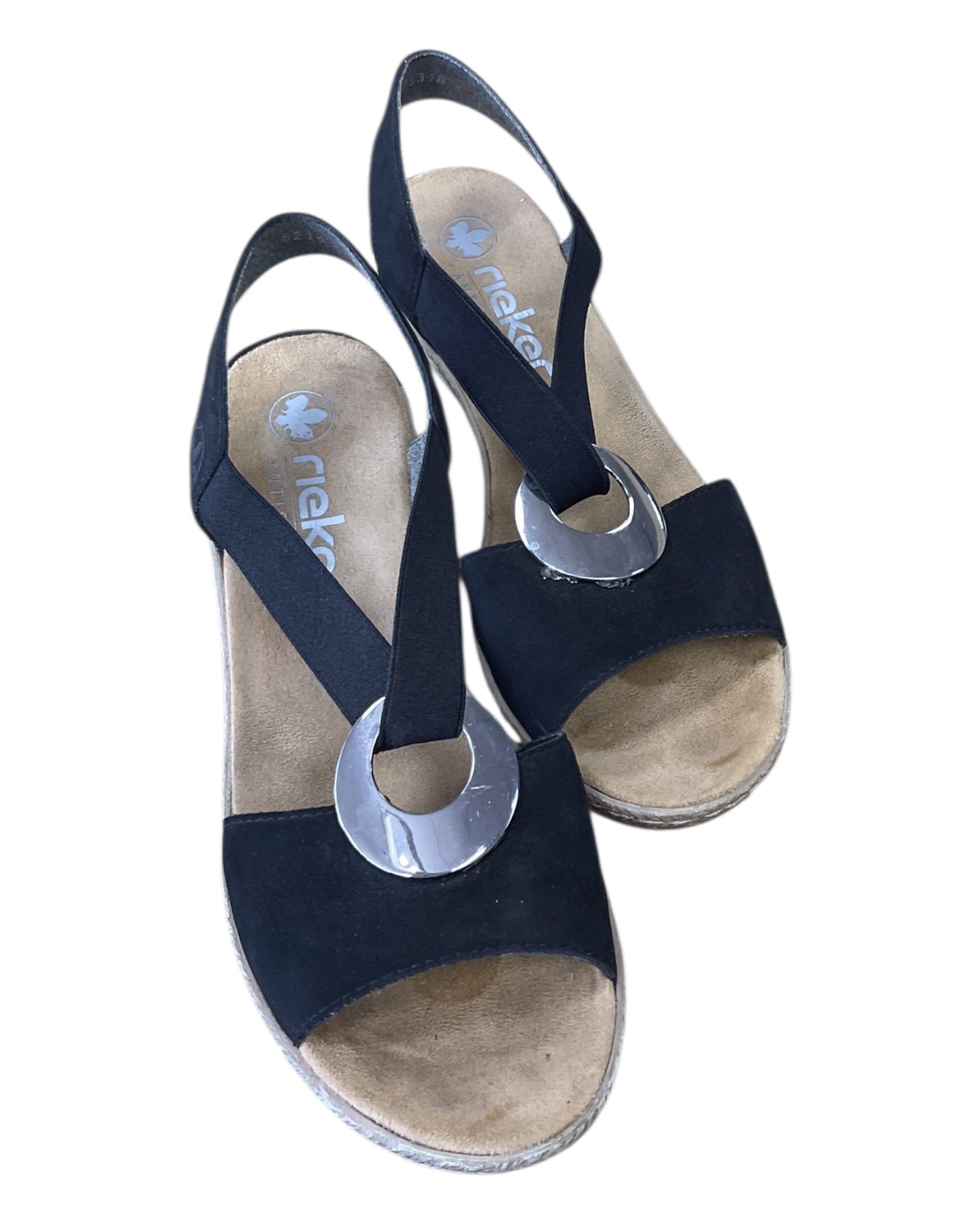 Sandals Heels Wedge By Riekers In Black & Tan, Size:7.5
