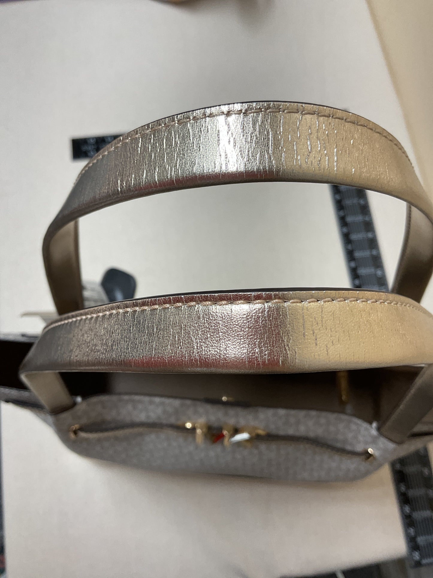 Handbag Designer By Michael Kors In Gold & White, Size:Large