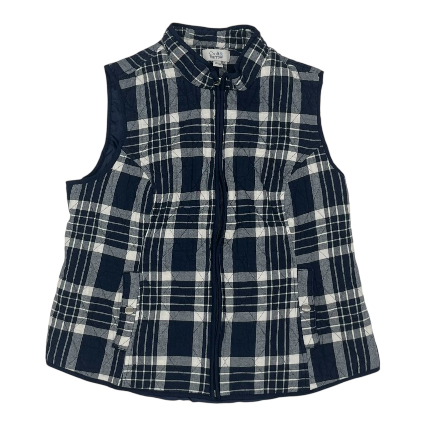 Vest Puffer & Quilted By Croft And Barrow In Blue & Cream, Size:L