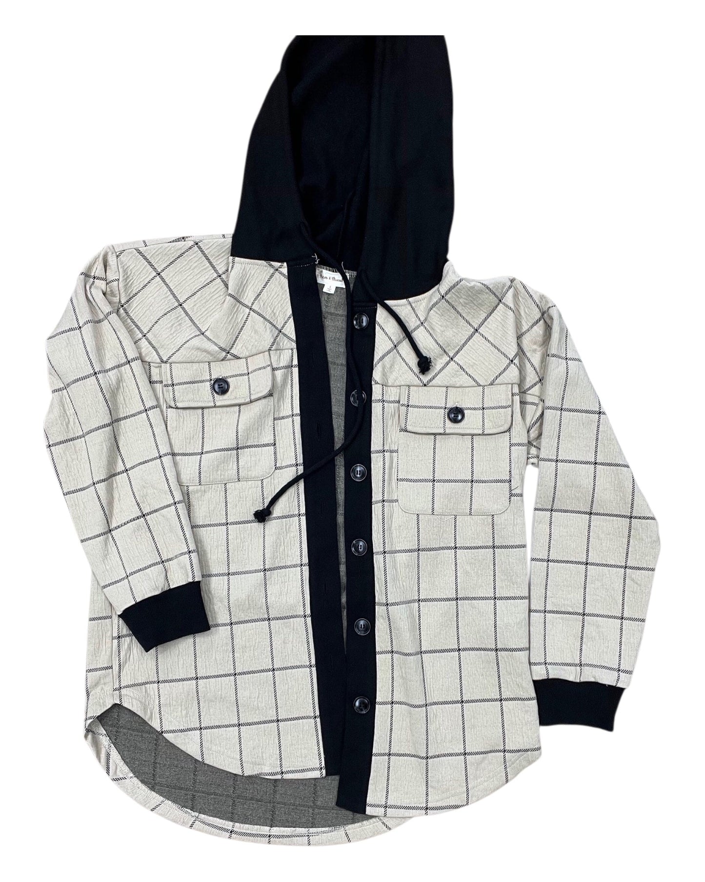 Jacket Shirt By Hem & Thread In Black & Cream, Size:S