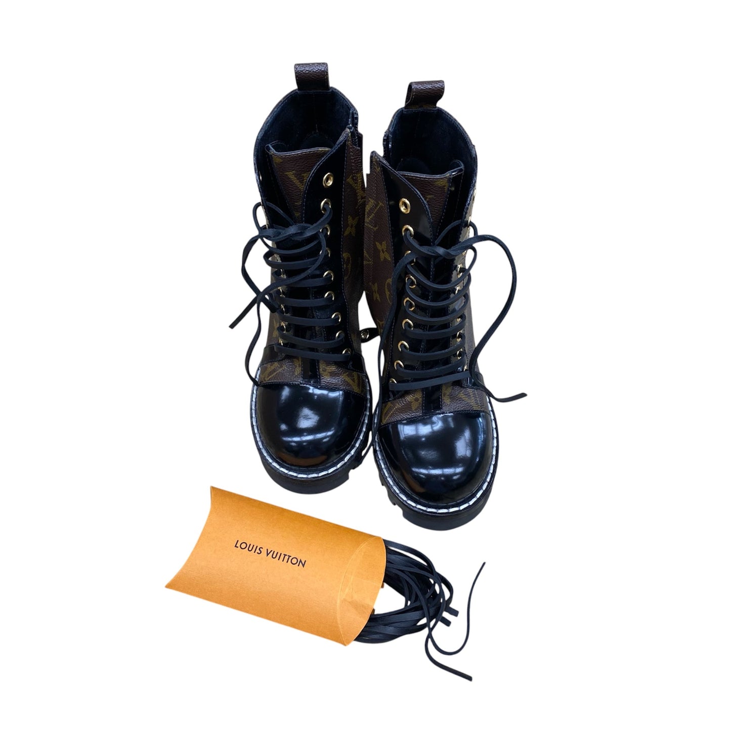 Boots Luxury Designer By Louis Vuitton In Black & Brown, Size:8.5