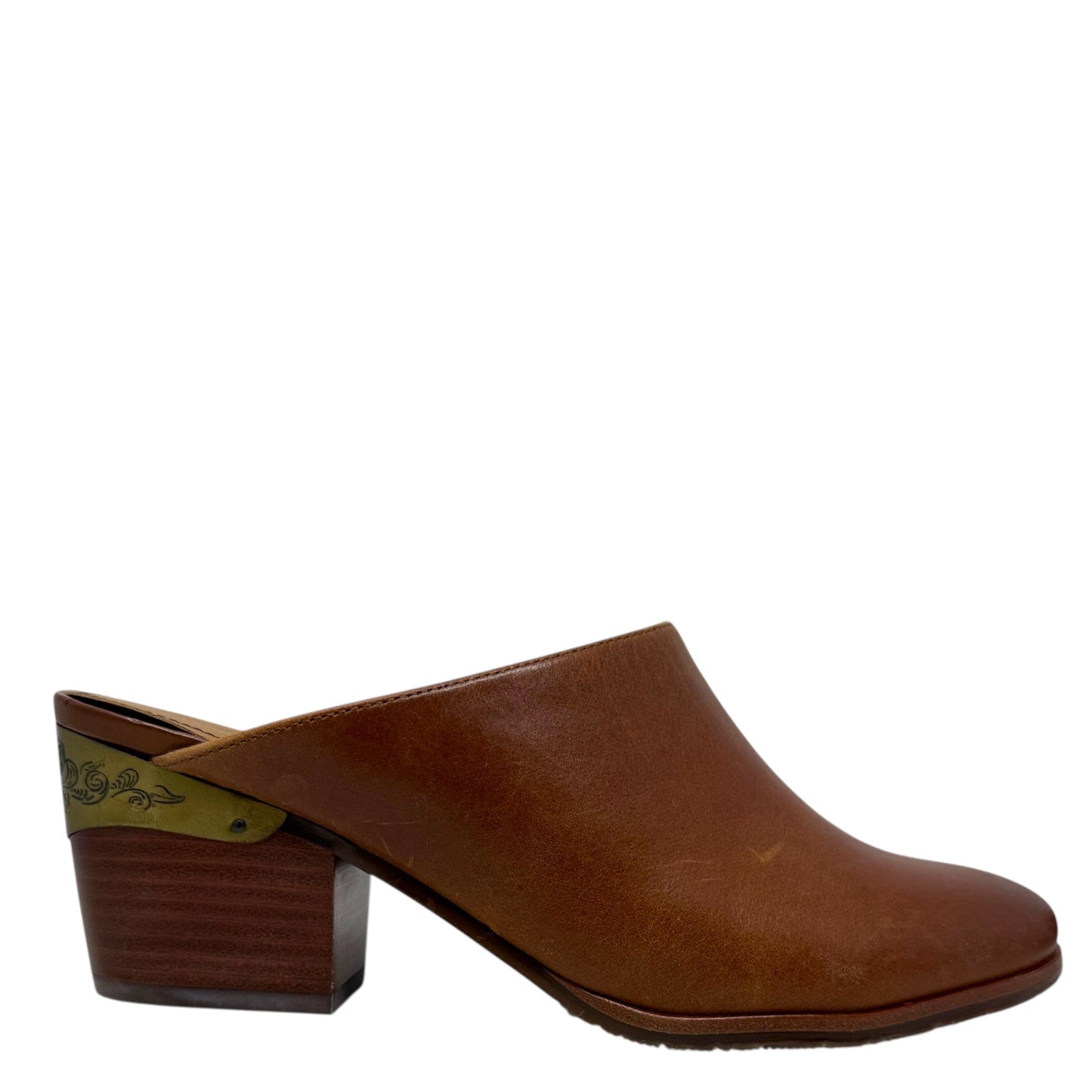 Michaela Brass Trim Leather Mules Designer By Patricia Nash In Brown, Size: 7.5