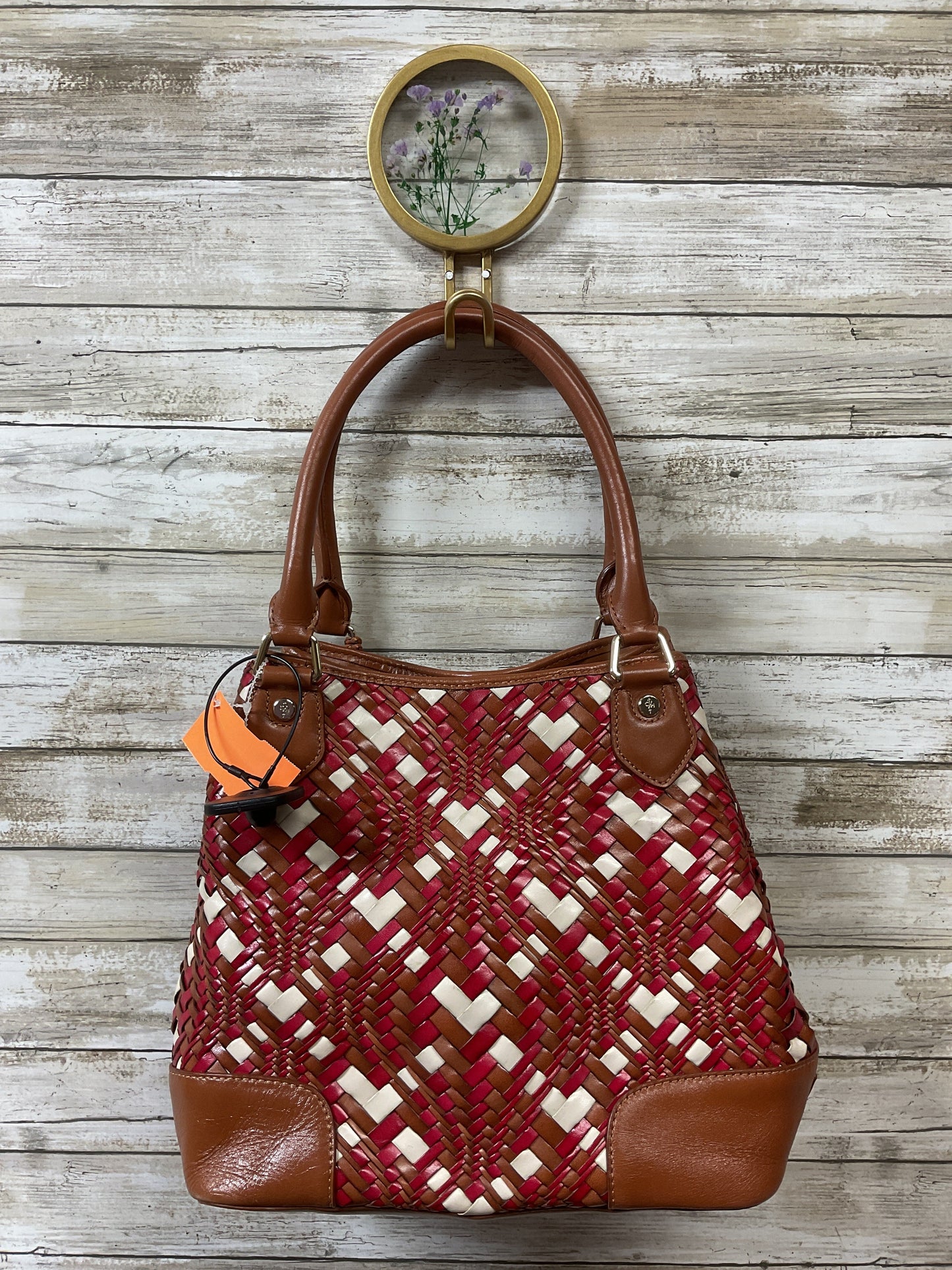Handbag Leather By Cole-Haan In Brown & Red, Size:Medium
