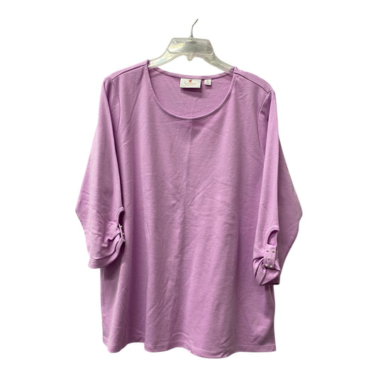 Top 3/4 Sleeve Basic By Quaker Factory In Pink, Size:Xl
