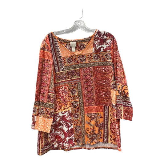 Top 3/4 Sleeve By Chicos In Orange & Red, Size:Xl