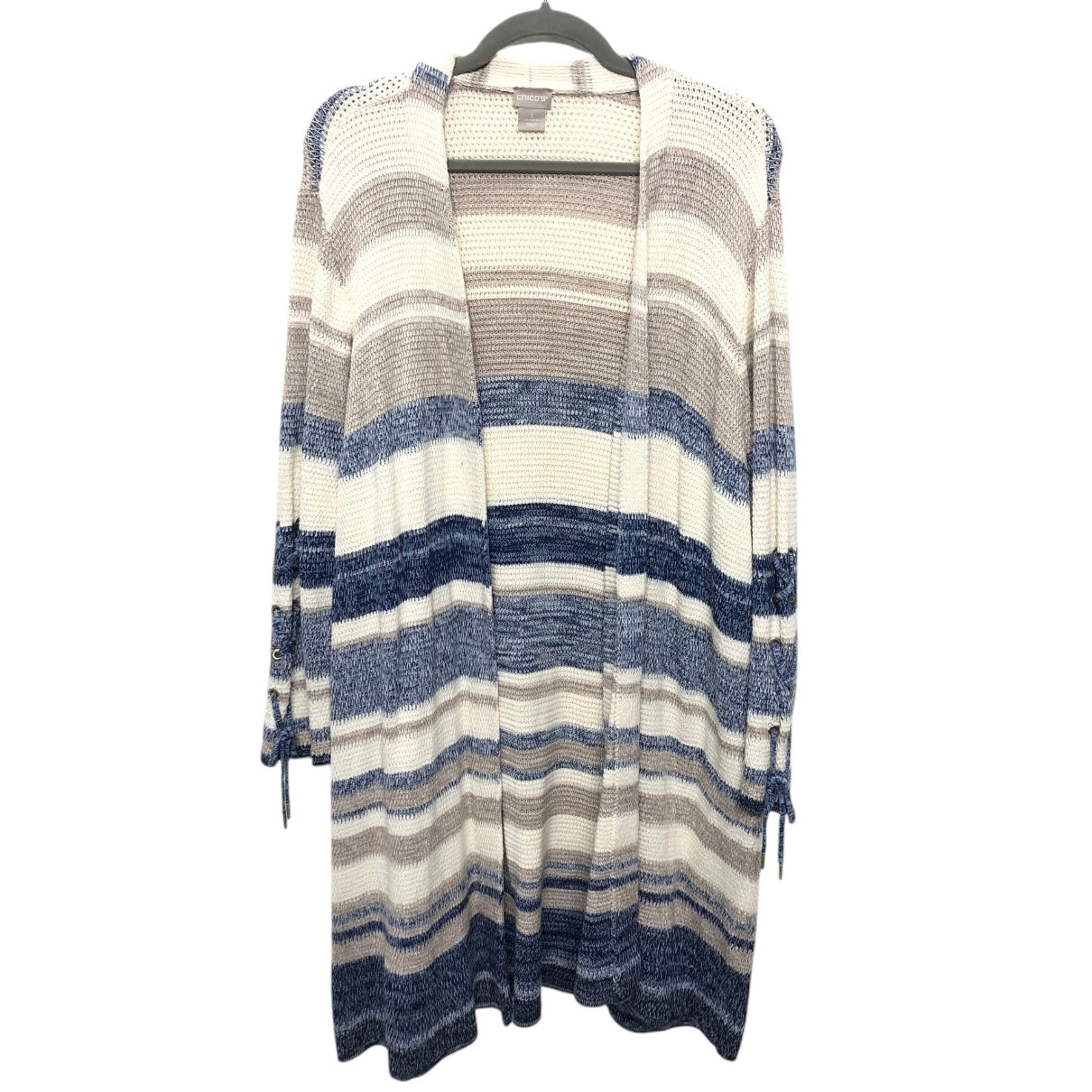 Sweater Cardigan By Chicos In Blue & White, Size:Xl