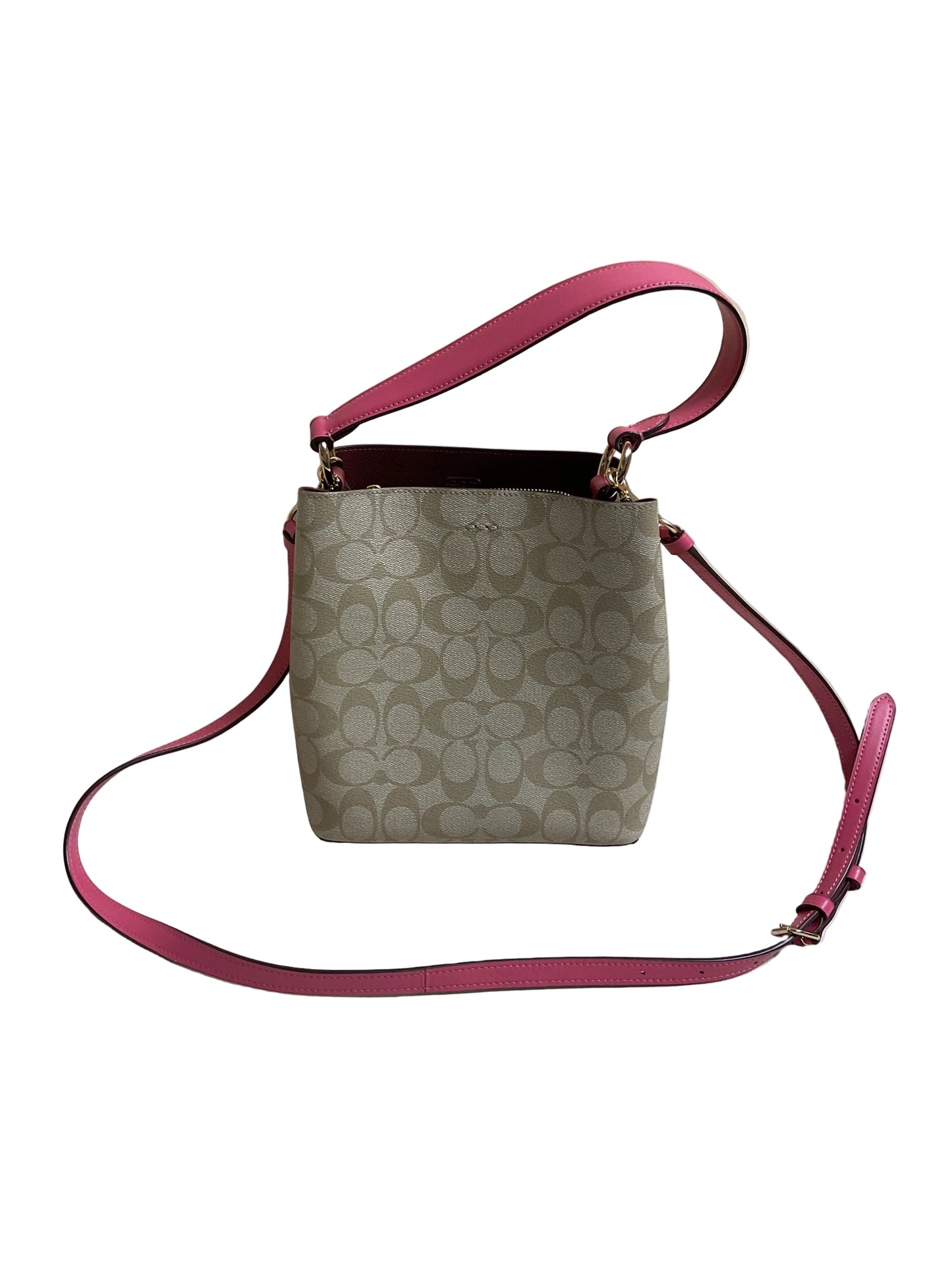 Handbag Designer By Coach In Pink & Tan, Size:Small