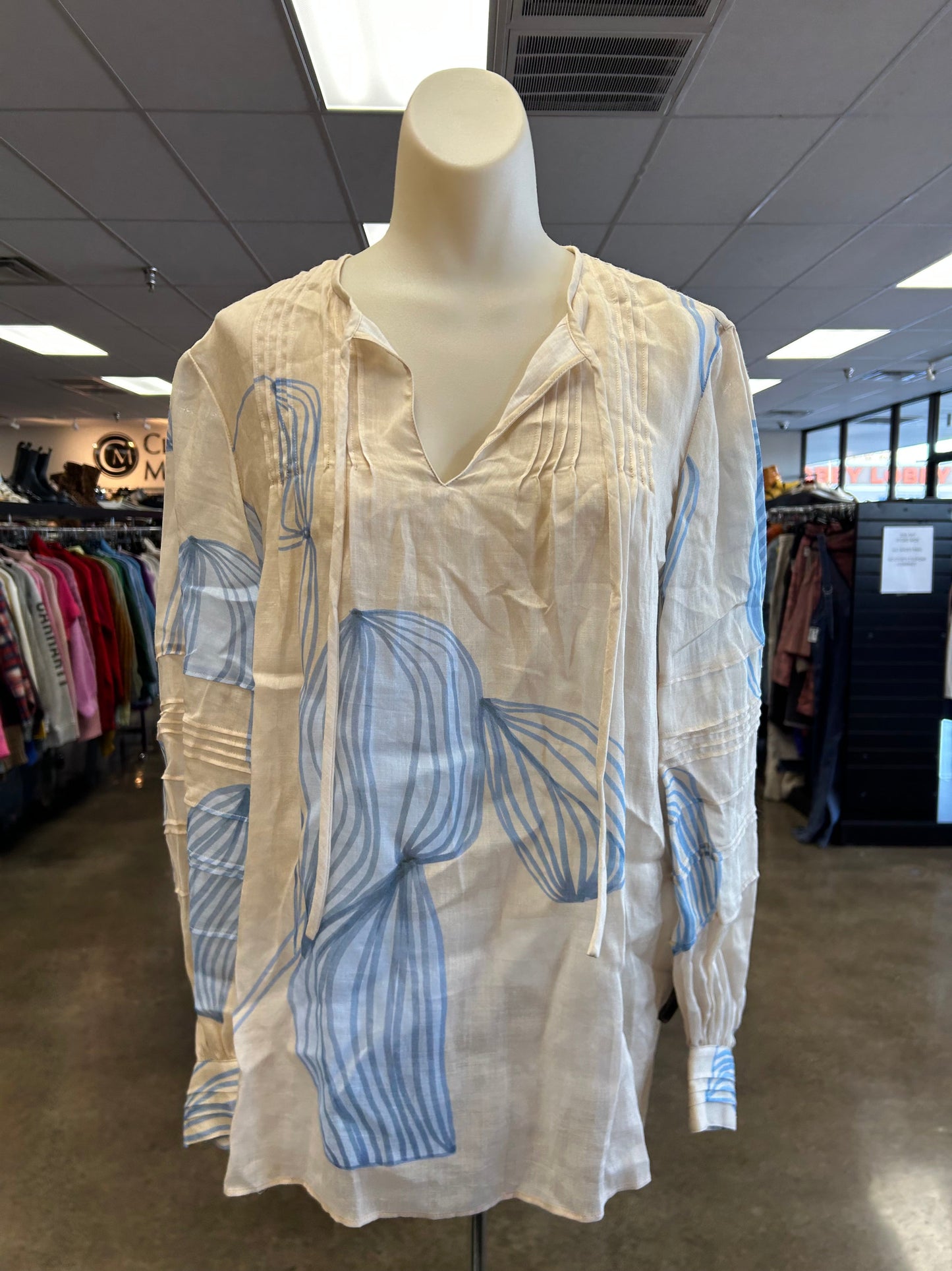 Top Ls Designer By Lafayette 148 In Blue & Cream, Size:S