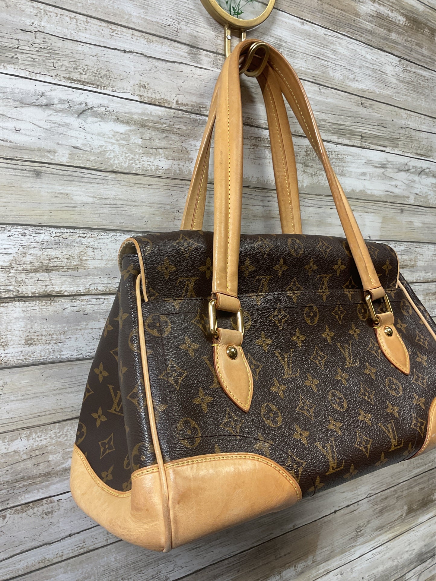 Handbag Luxury Designer By Louis Vuitton In Brown, Size:Large