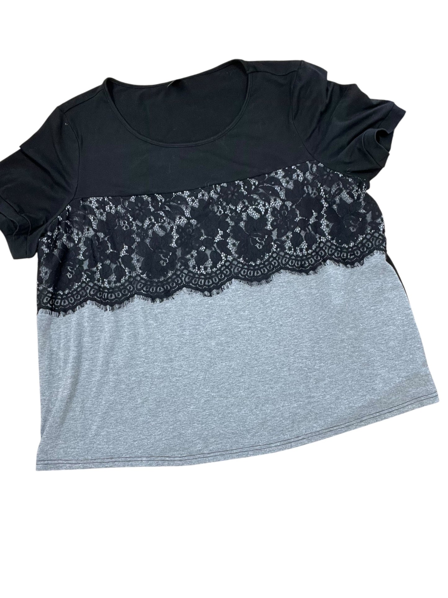 Top Ss By Emery Rose In Black & Grey, Size:4X