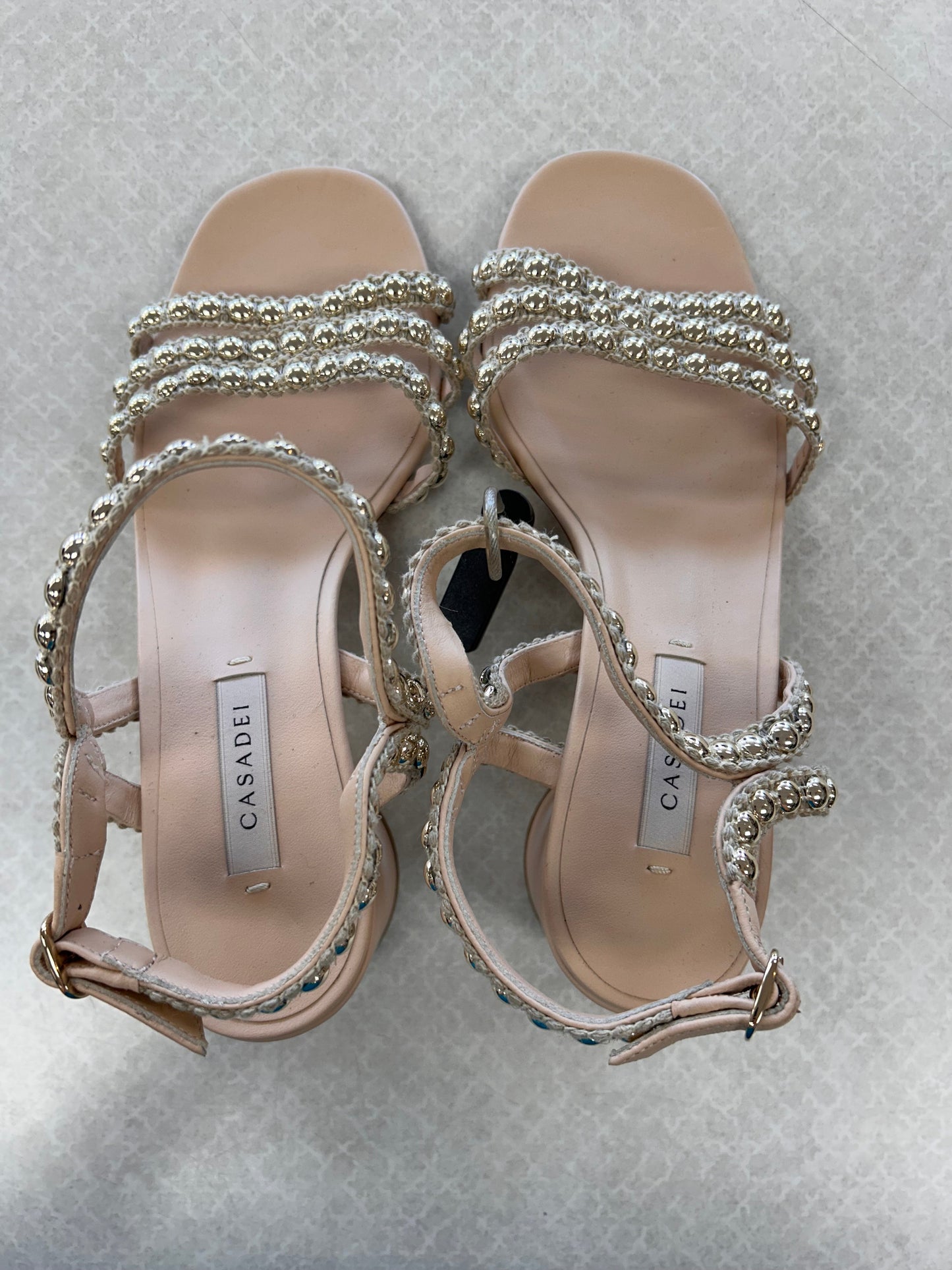 Sandals Heels Block By Casadei In Cream, Size:7