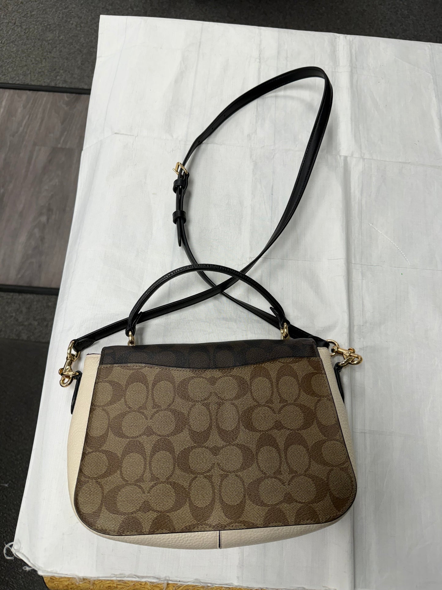 Crossbody Designer By Coach In Brown & Cream, Size:Small