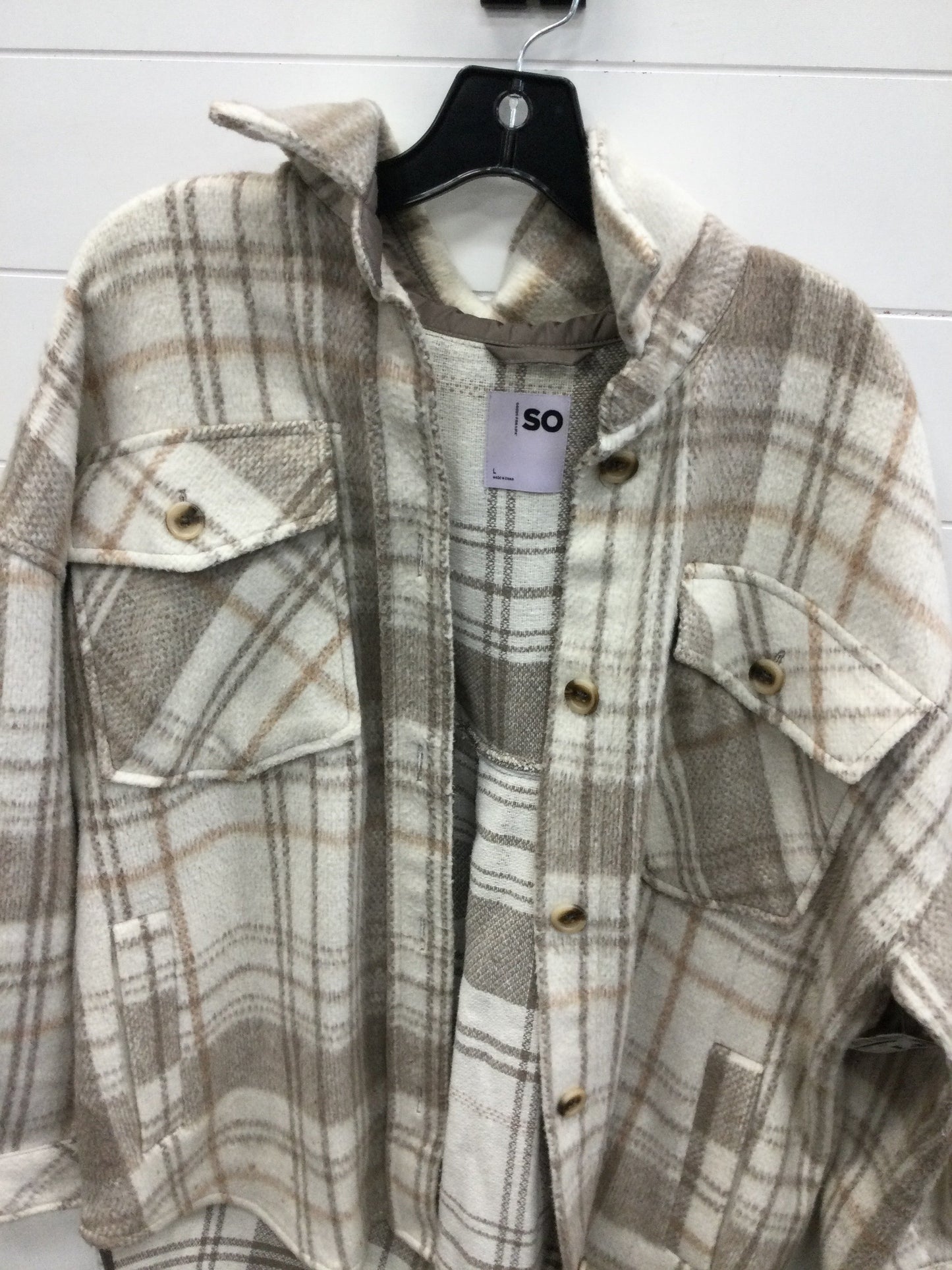 Jacket Fleece By So In Brown & Cream, Size:L